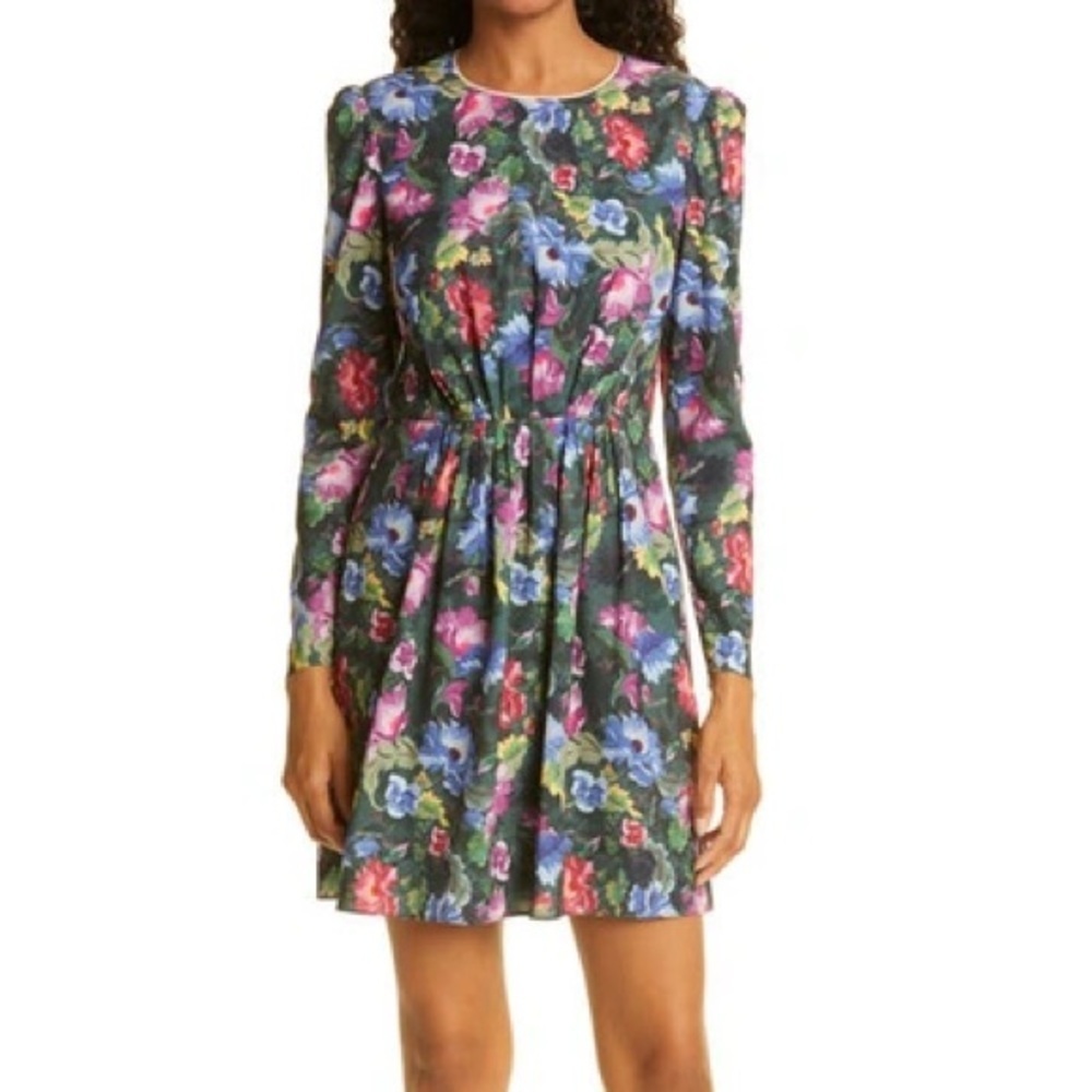 SALONI Simone Floral Long Sleeve Dress In Forest Peony